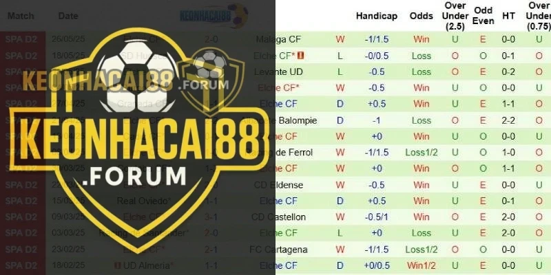 Thành tích mới nhất phía Elche