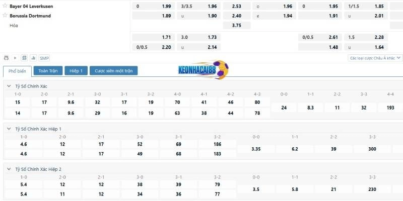 Tỷ lệ kèo trận Leverkusen vs Dortmund, 20h30 ngày 11/5