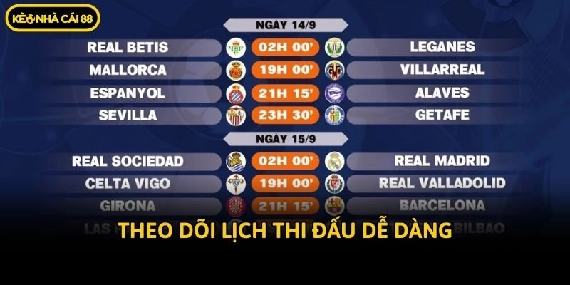 Theo dõi lịch thi đấu dễ dàng